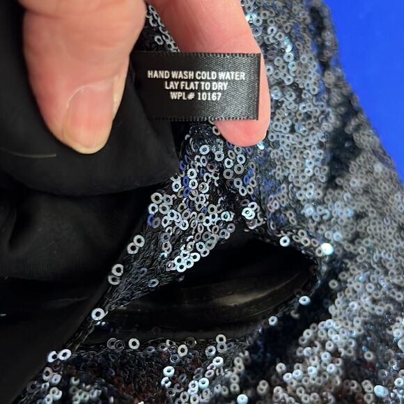 Aqua Navy Blue Sequins one Shoulder Body Con mini dress size medium EUC - Picture 10 of 10